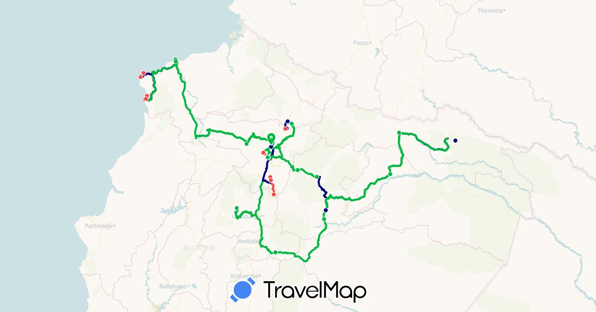 TravelMap itinerary: driving, bus, hiking in Ecuador (South America)