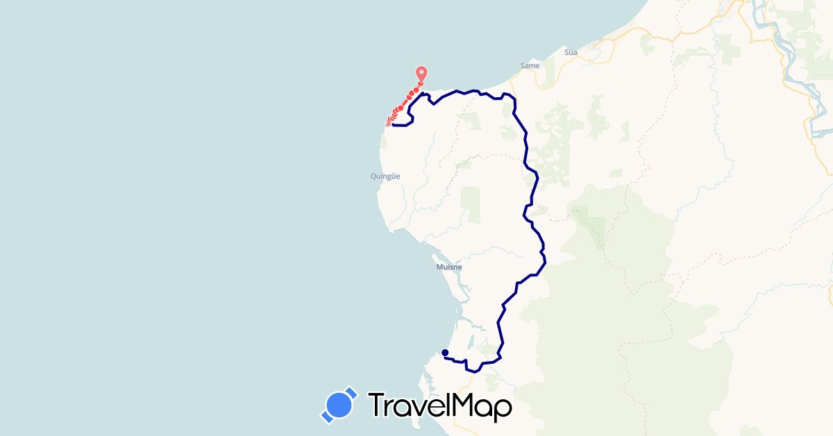 TravelMap itinerary: driving, hiking in Ecuador (South America)